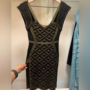 Gold & black geometric bandage dress